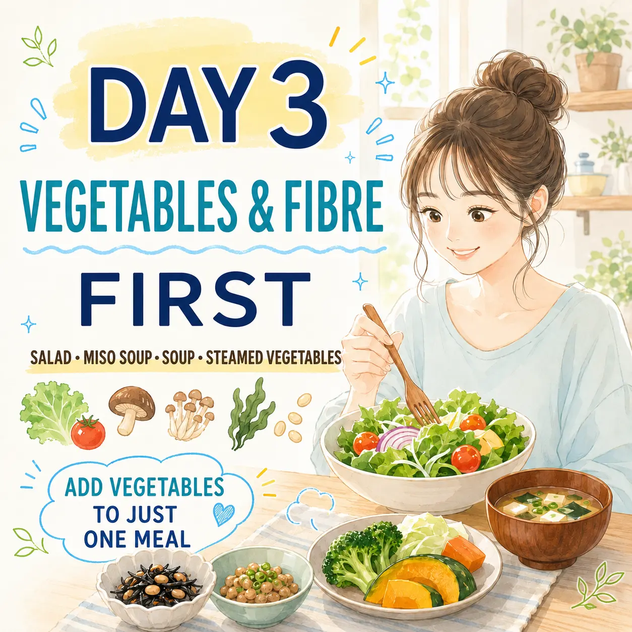 Day 3 eat vegetables and fibre first
