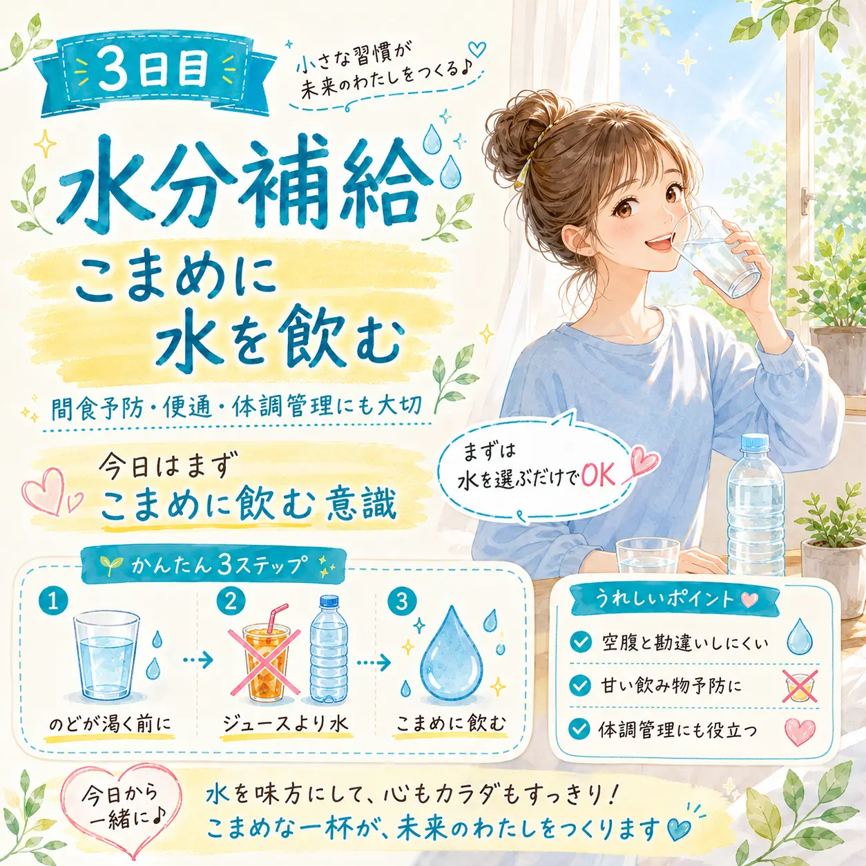 3日目 水分補給の日本語イラスト